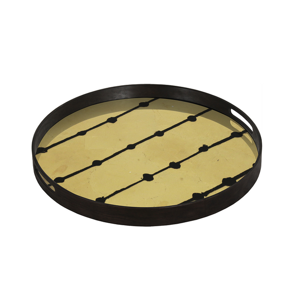 Brown Dots glass and gold leaf tray - Ø 48 cm