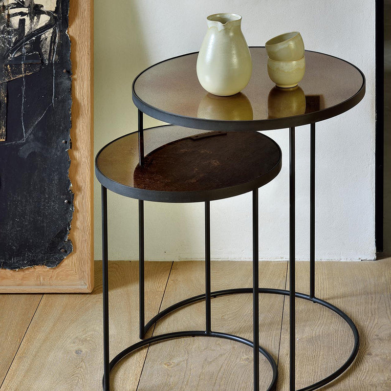 Set of 2 side tables heavy aged Bronze