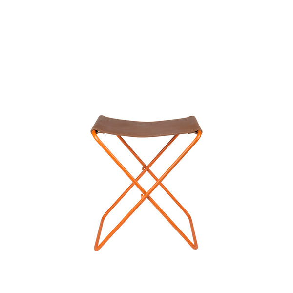 Folding stool Nola leather and iron - 39 x 31 x 45 cm - Pumpkin Orange