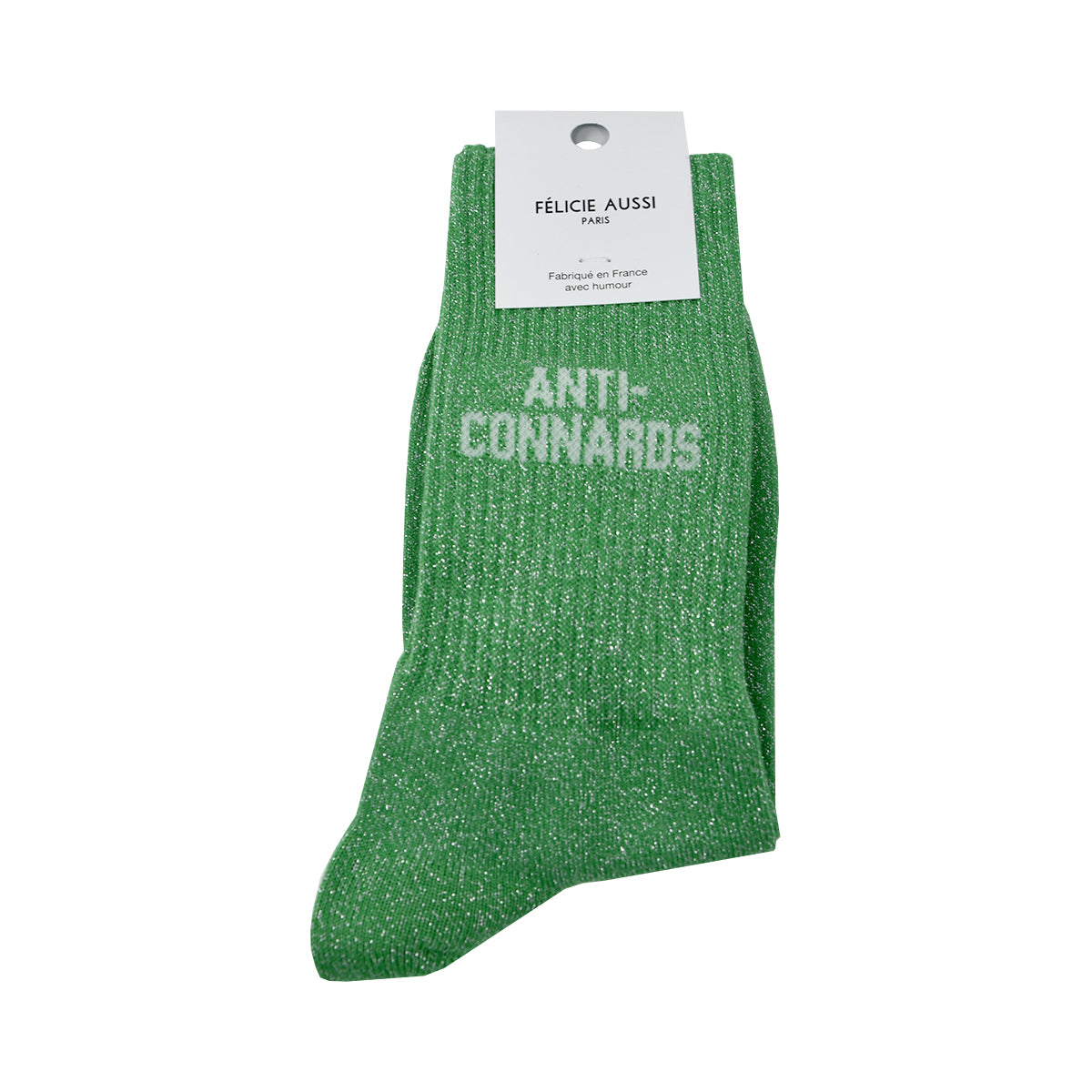 Chaussettes vertes à paillettes pour femme, coton BIO