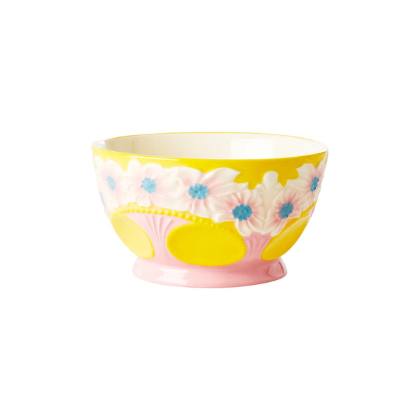 Bowl with embossed ceramic flowers - Yellow