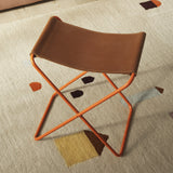 Folding stool Nola leather and iron - 39 x 31 x 45 cm - Pumpkin Orange | Fleux | 3