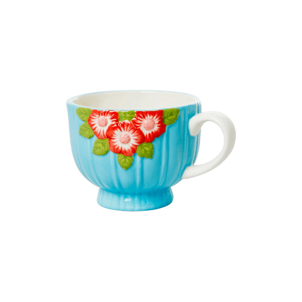 Cup with ceramic relief flowers - Ø 9.8 cm - Mint