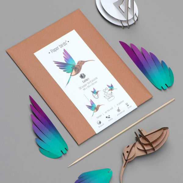 Green &amp; Purple Hummingbird Origami Trophy