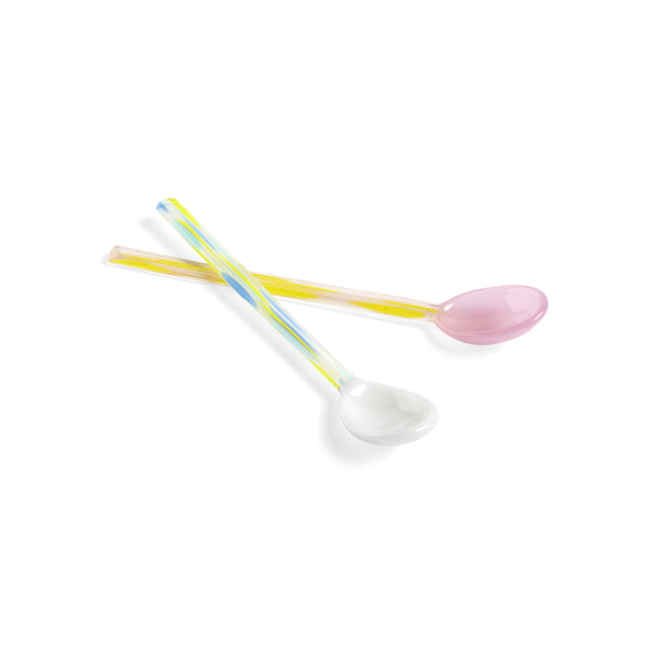 Set of 2 Glass Spoons - Pink/White