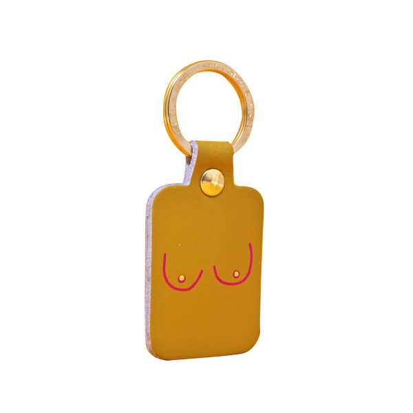 Boobs leather key ring - Mustard