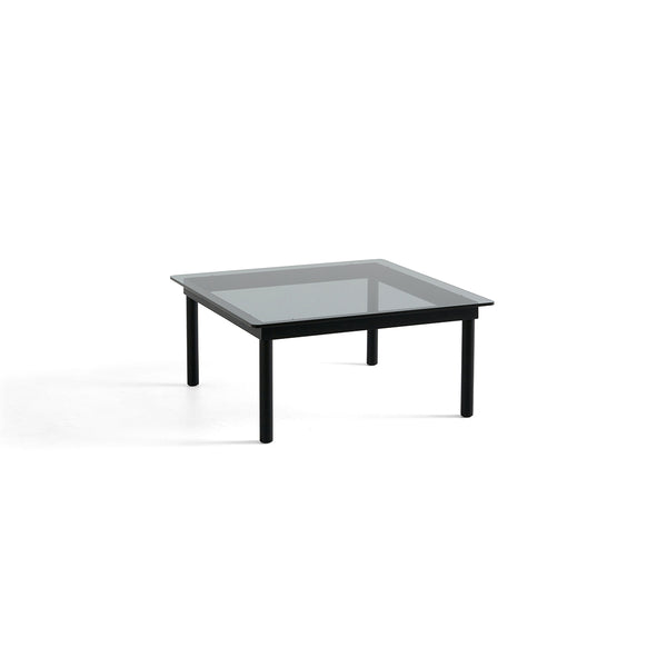 Table basse Kofi Chêne Massif Noir & Verre Teinté Gris - l 80 x L 80 x h 36 cm