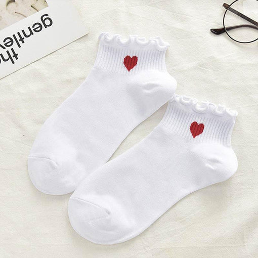 Heart Lace Ankle Socks White 