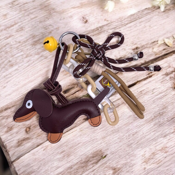 Porte-clés et bijou de sac - Chien et Clochette Brun