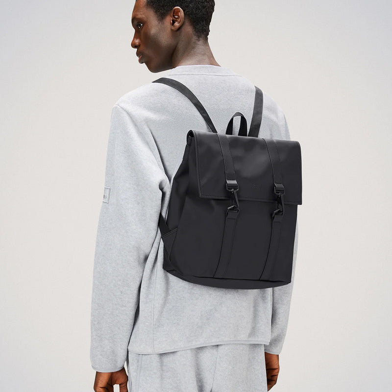rains messenger backpack in black msn mini backpack - black - rains
