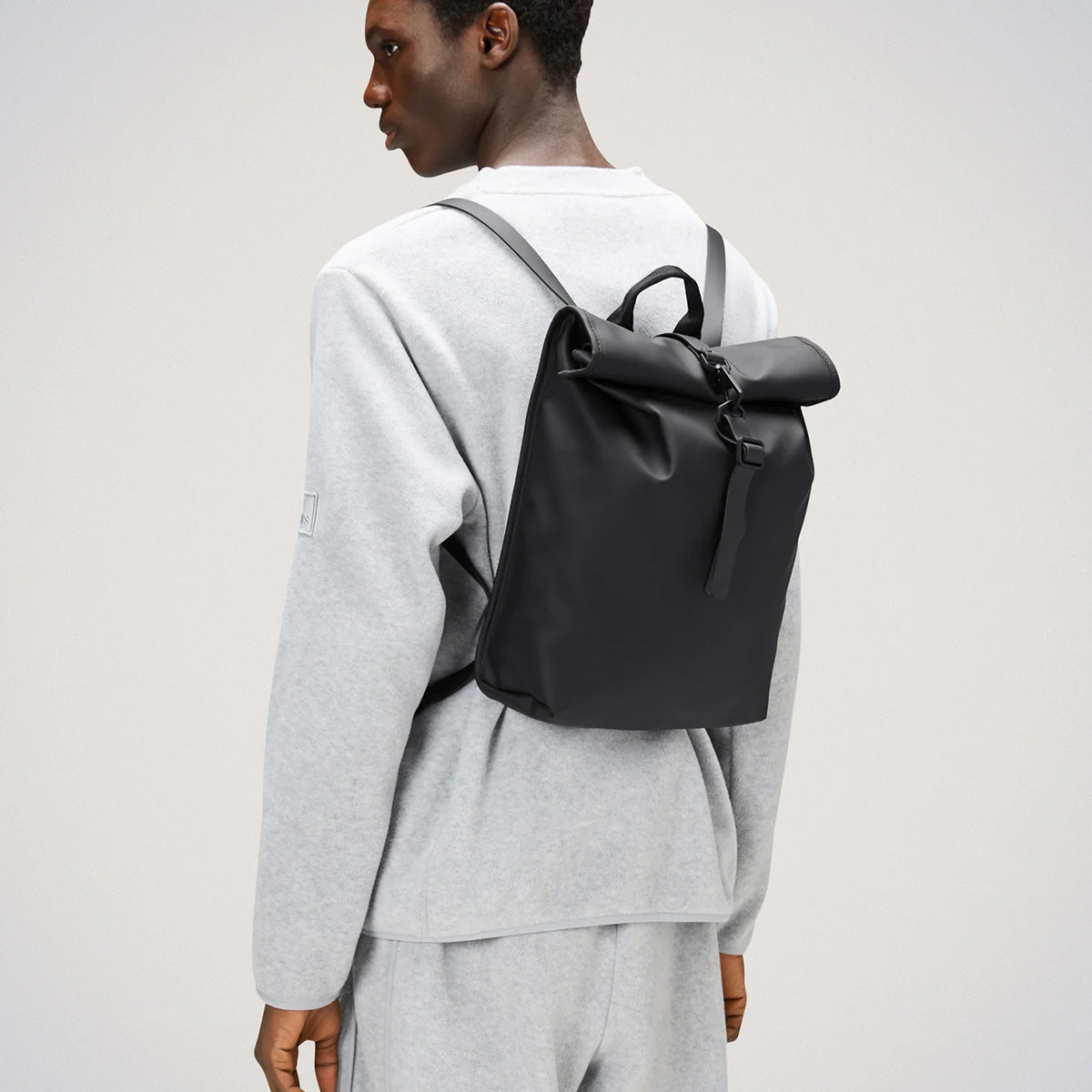 rolltop rucksack mini backpack - black - rains | fleux – Fleux