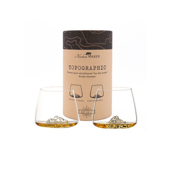 set of 2 topographic glasses everest & mont blanc - alaskan set of 2 topographic glasses everest & mont blanc - alaskan
