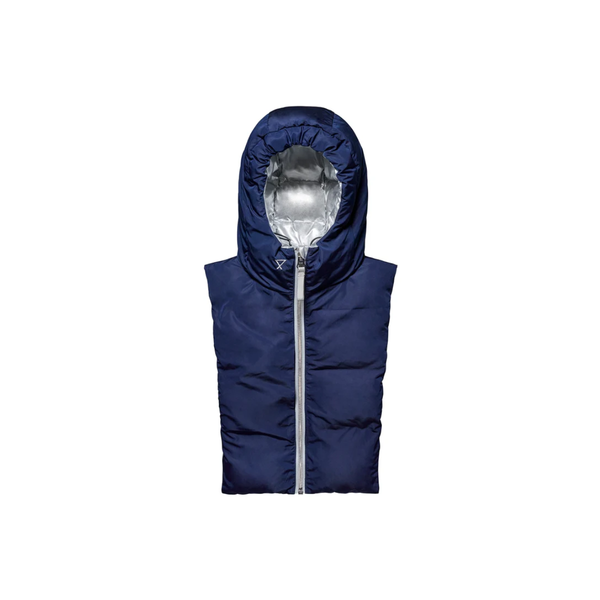 Doudoune Capuche - argentée réversible bleu marine