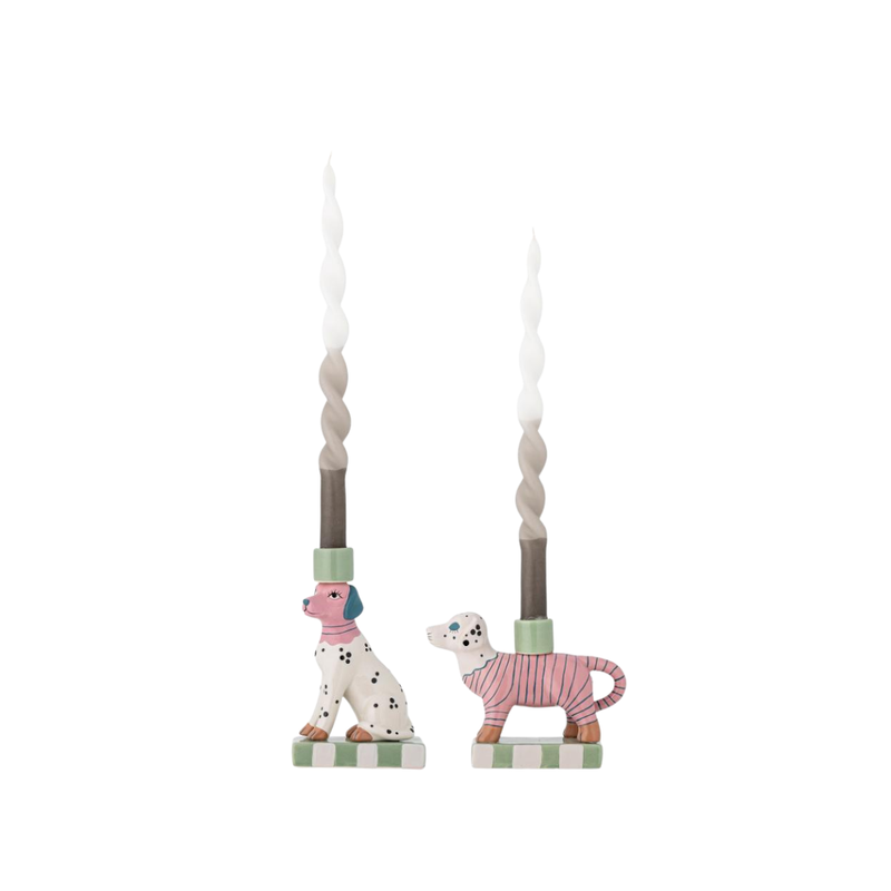 Set de 2 bougeoirs - Doglie Grès Rose