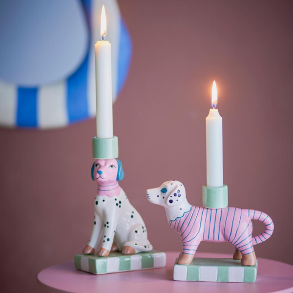 Set de 2 bougeoirs - Doglie Grès Rose