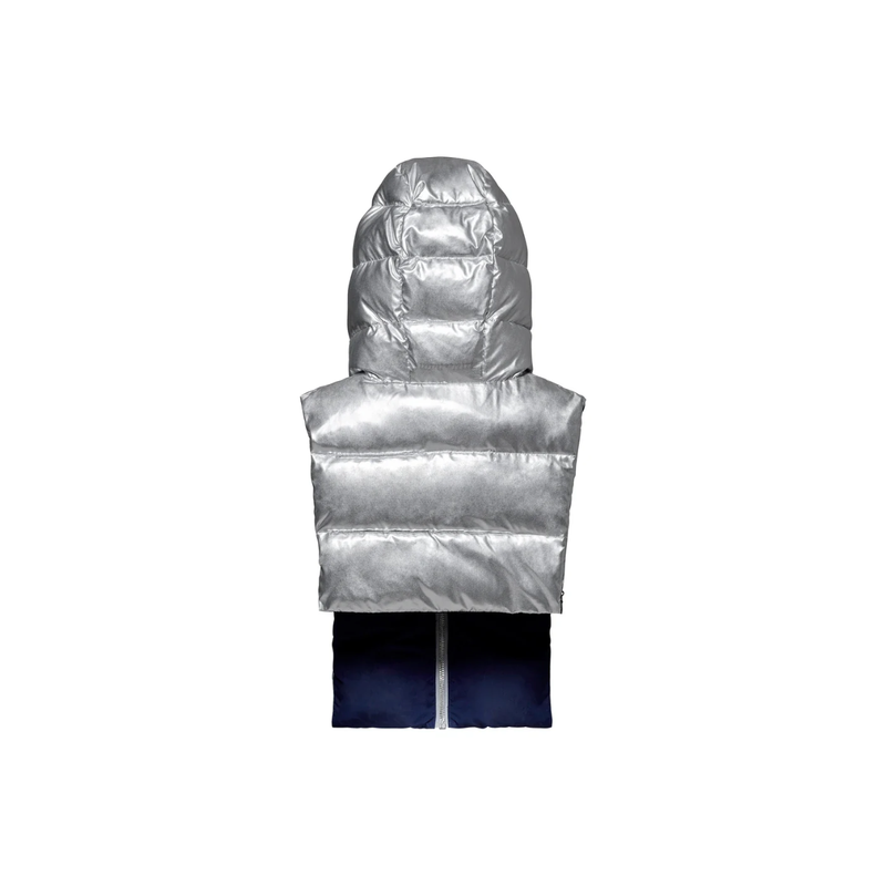 Doudoune Capuche - argentée réversible bleu marine