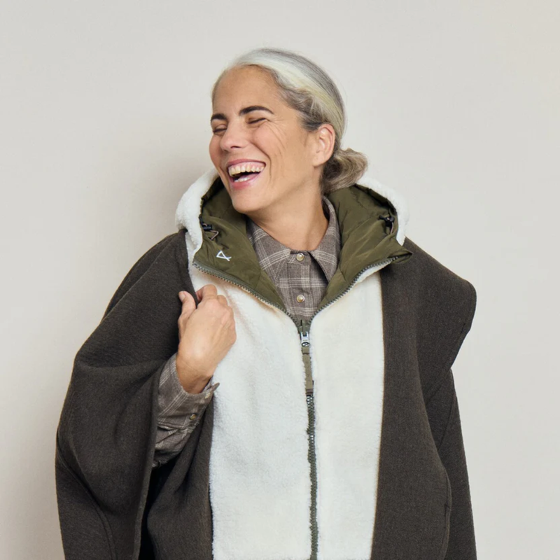 Doudoune Capuche - Kaki et écru effet mouton
