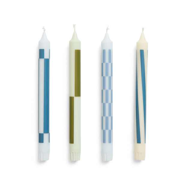 Set of 4 Pattern Candles - Green &amp; Blue