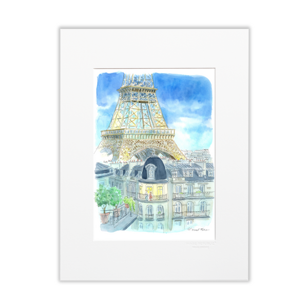 Affiche Claire Morel Fatio N°90 - À l'ombre de la Tour Eiffel - 30 x 40 cm