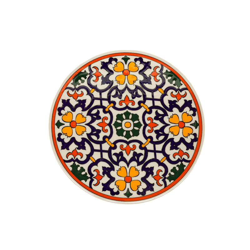 Dessous De Plat Rond en Céramique - Orange et Bleu