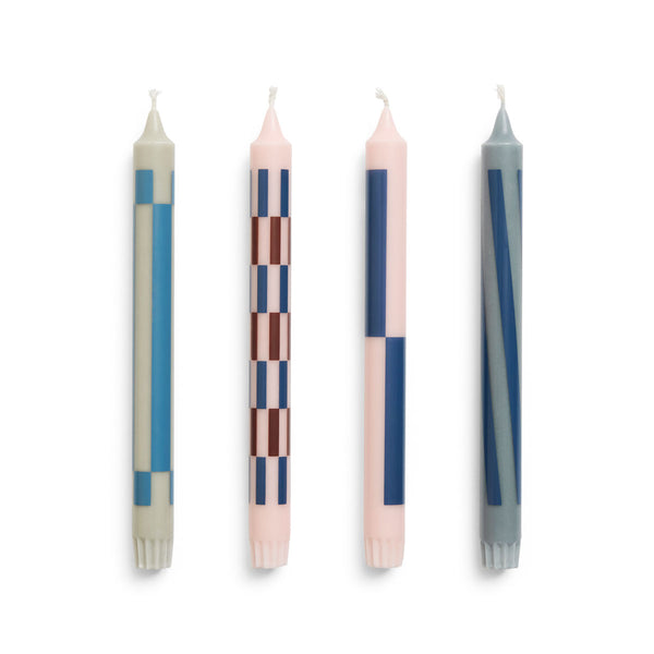 Set of 4 Pattern Candles - Pink &amp; Blues
