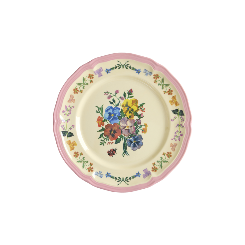Assiette plate vintage - Rose