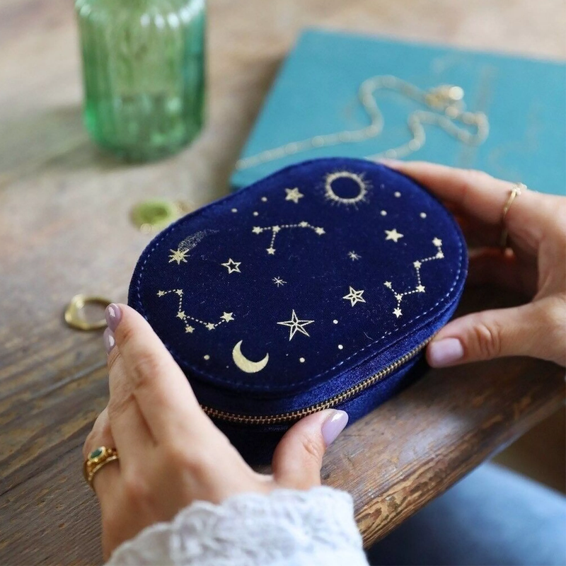 Starry Night Velvet Jewelry Box - Navy Blue