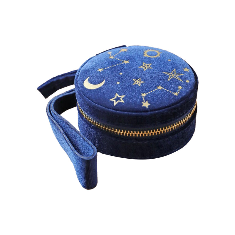 Starry Night Round Velvet Jewelry Box - Navy Blue