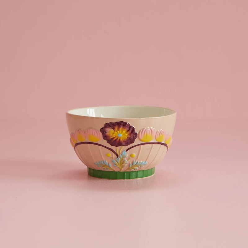 Bol en Céramique à Fleurs - Sable Doux