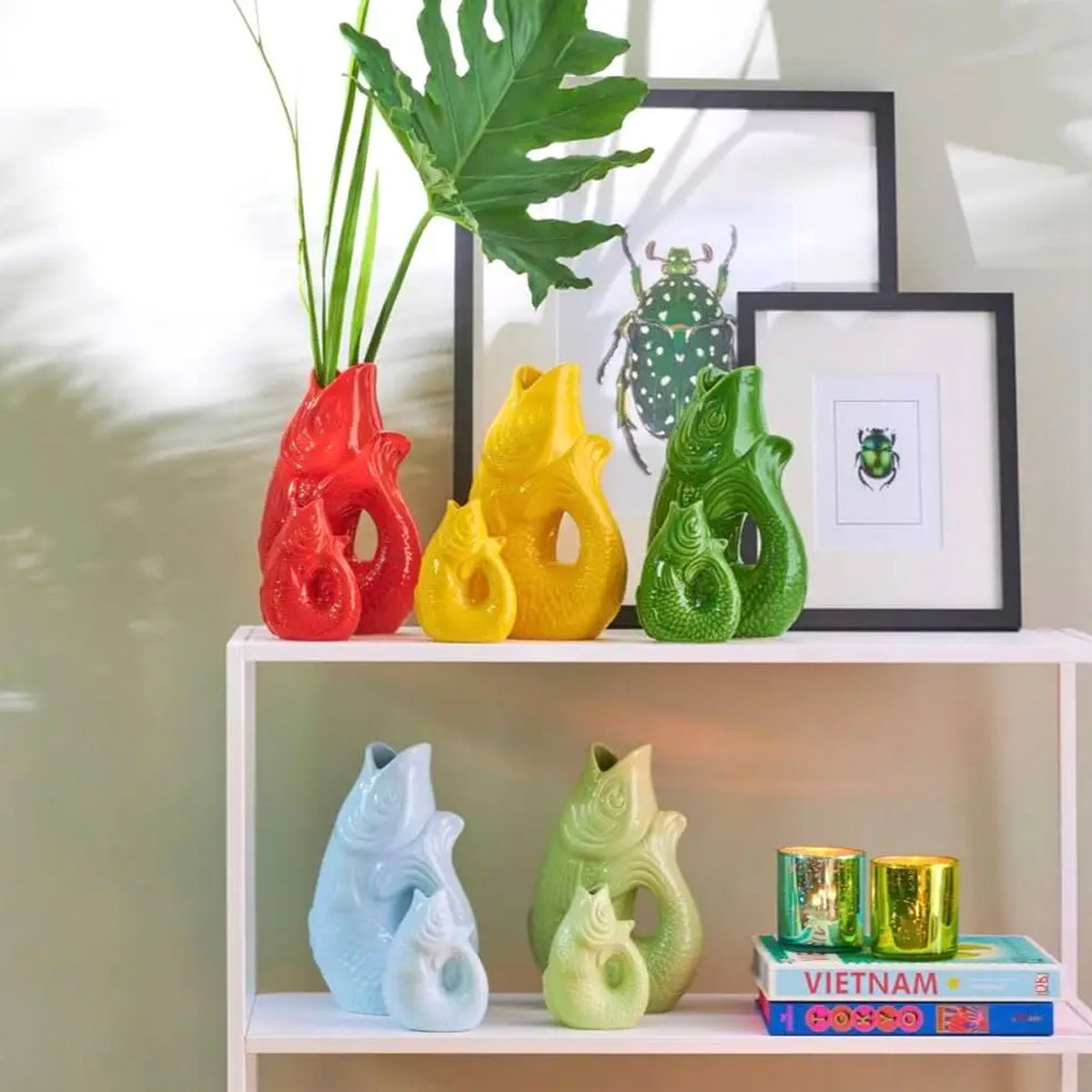 Vase Monsieur Carafon En Forme De Poisson - 2L, Faïence Couleur Arc-en-ciel