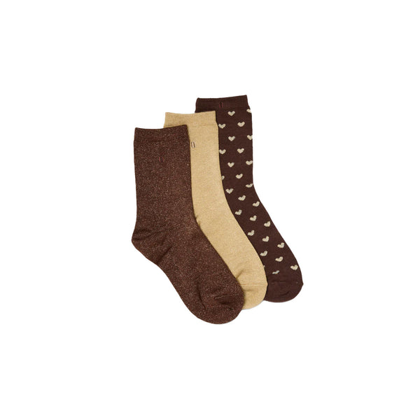 Set of 3 fancy socks - Small Golden Brown Heart