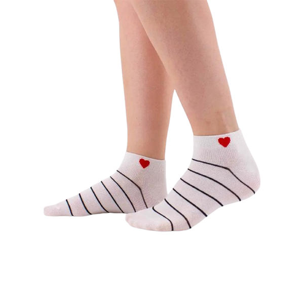 Striped Side Heart Socks - Red Heart