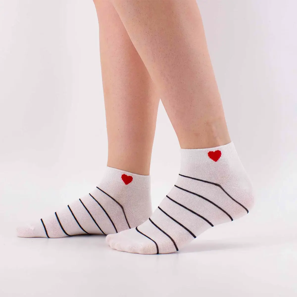 Striped Side Heart Socks - Red Heart