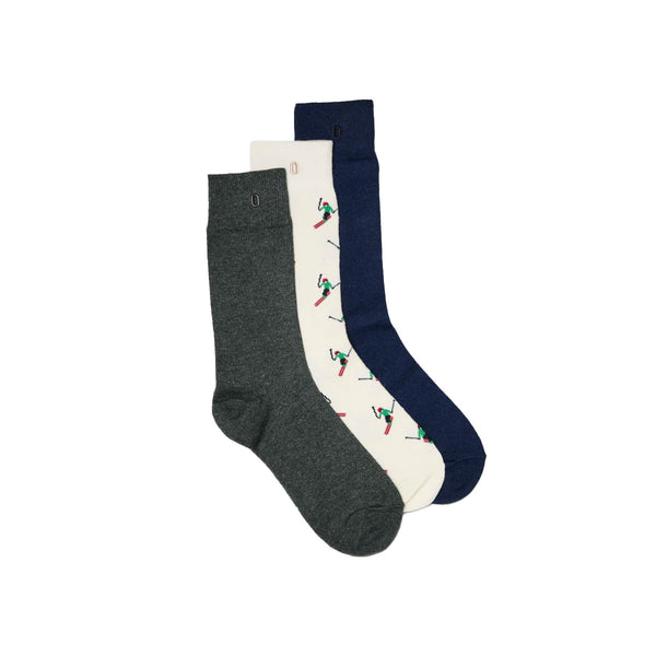 Set of 3 Skier socks - Navy Green - 43/45