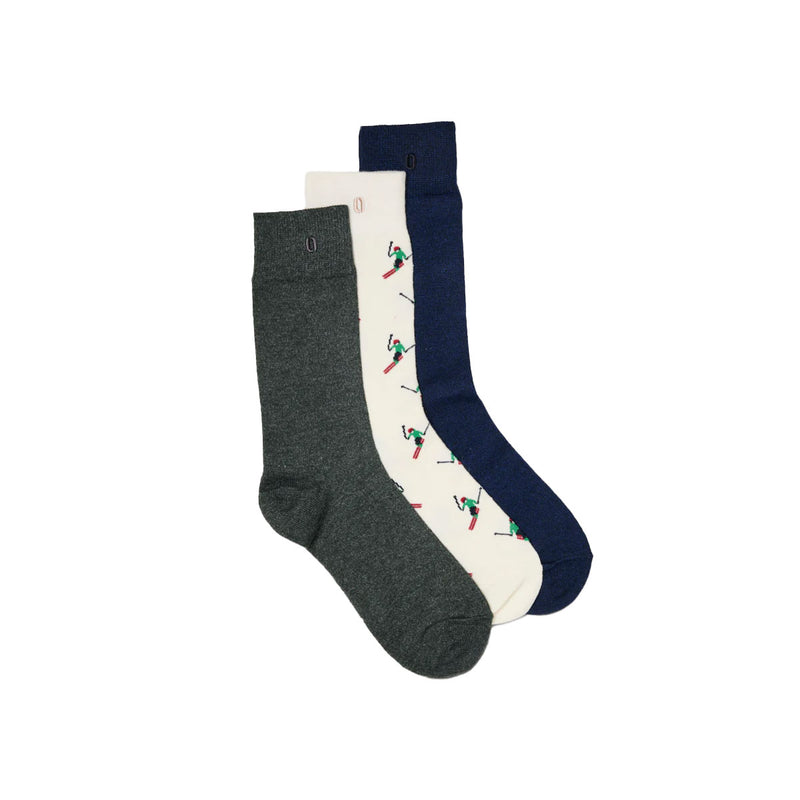 Set of 3 Skier socks - Navy Green - 43/45