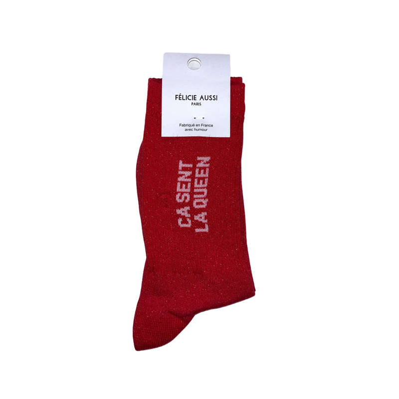 Chaussettes ça sent la queen - 36/40 - Rouge paillettes