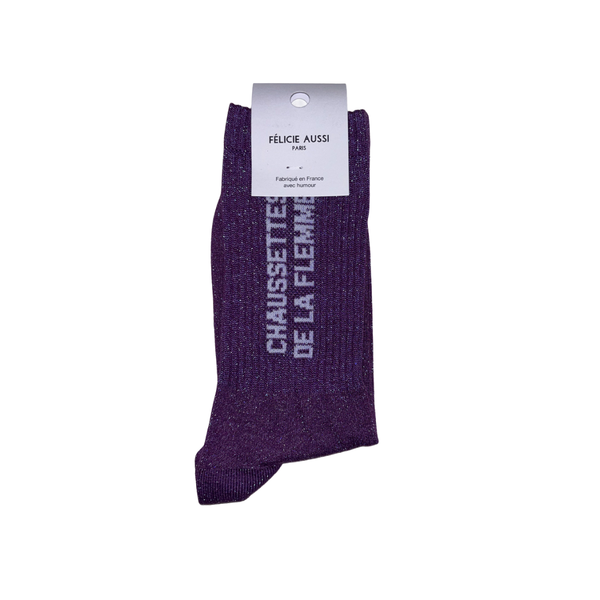 Chaussettes de la flemme - 36/40 - Violet paillettes