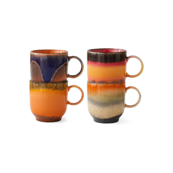 Lot de 4 Tasses à Cafe Brésil en Céramique 70'S - 10.8 x 7.5 x 8 cm