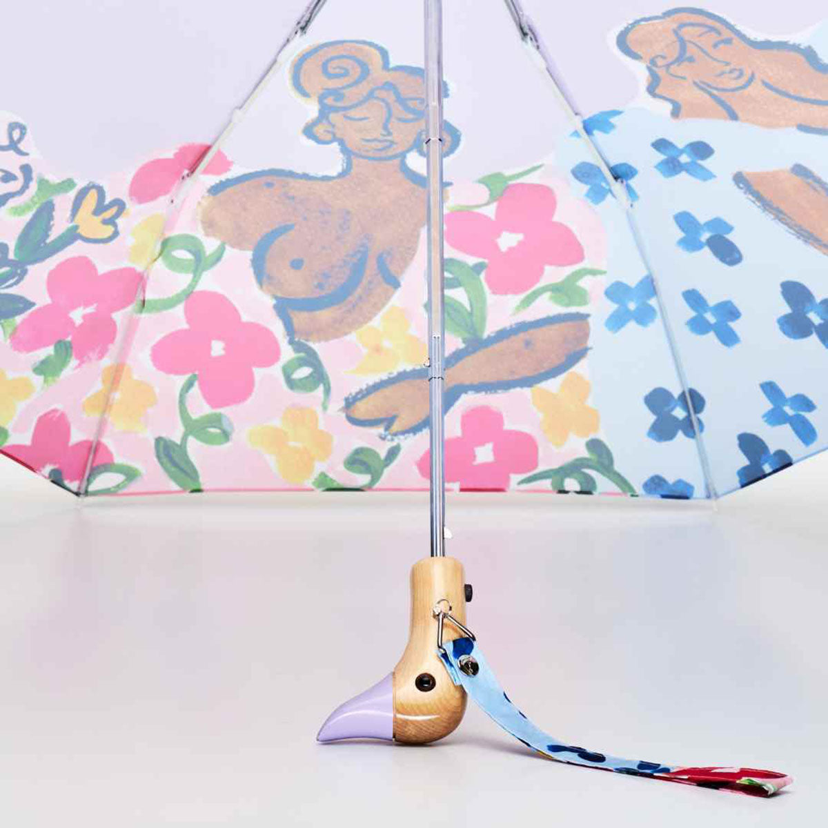 Parapluie Ancien Avec Pommeau En Tête De Canard Sculpté Bois – Noir, Vintage, Occasion