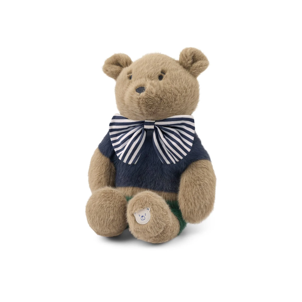 Peluche Hubert Bear - Dune / Blue stripe mix