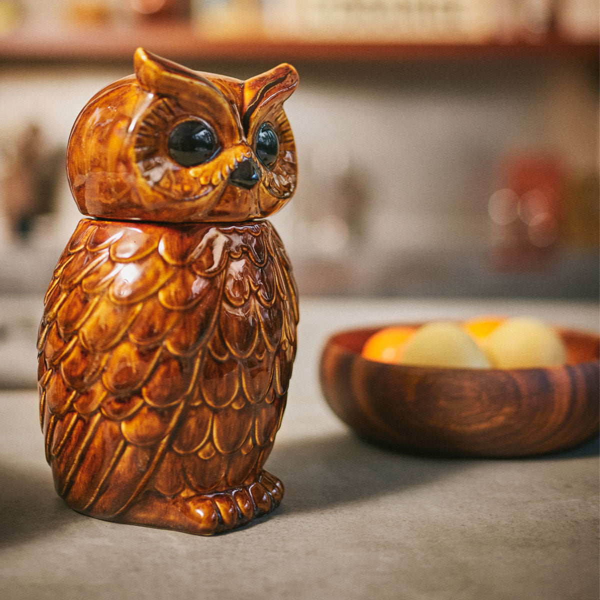 Figurine Déco Dekoeule En Céramique - Chouette Multicolore 20cm, Style Campagne