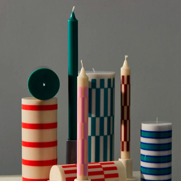 Set of 4 Pattern Candles - Green/Blue/Brown