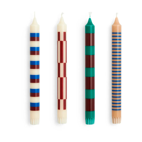 Set of 4 Pattern Candles - Green/Blue/Brown