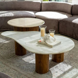 Table basse - Marbre blanc / bois - 135 x 80 x 35 cm | Fleux | 8