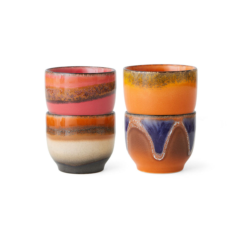Lot de 4 Tasses à Café Java en Céramique 70'S - 8 x 7 cm