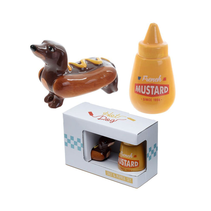 Dog Sausage Mustard Salt &amp; Pepper Shakers