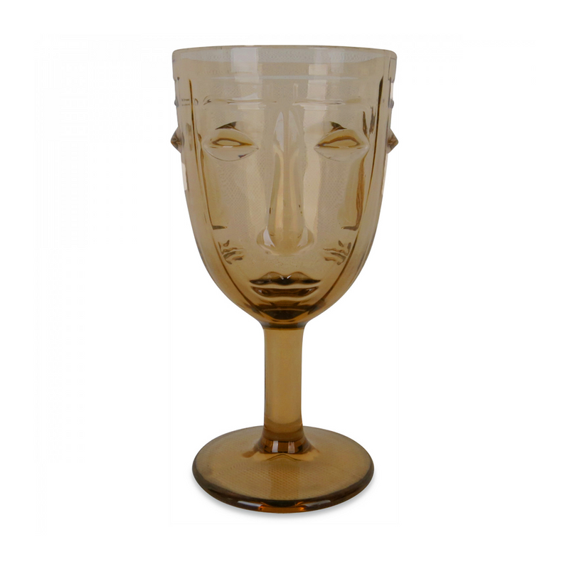 Face stemmed glass - Amber