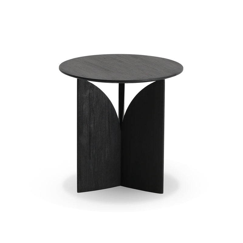 Fin side table in varnished black teak - Ø 50 cm