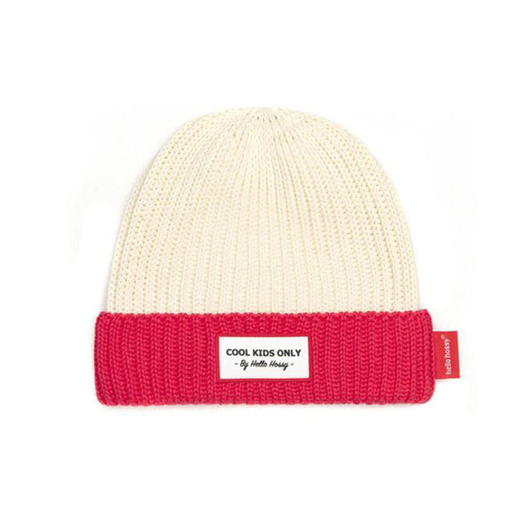 Bonnet Grand-mère en coton biologique - Crème et framboise