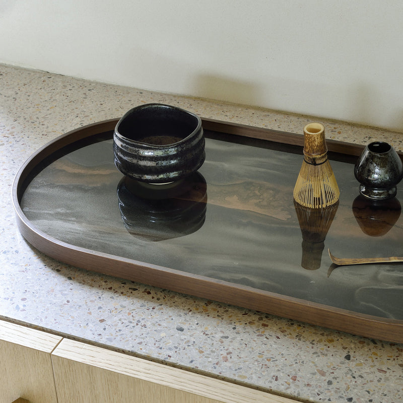 Glass tray - Bronze Organic - Oblong - 71 x 36 cm